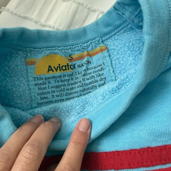 Aviator Nation Light Blue Crew with Red Stripe - Picture 2 of 2